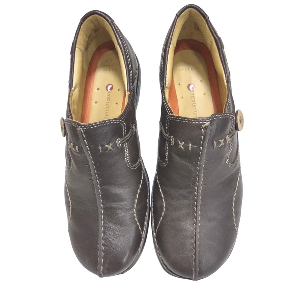 Clarks Artisan Unstructured Brown Leather Button Accent Slip On Loafers 7.5M - Picture 3 of 10